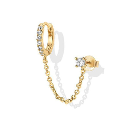 Double Piercing Dangle Chain Huggie Hoop Earrings