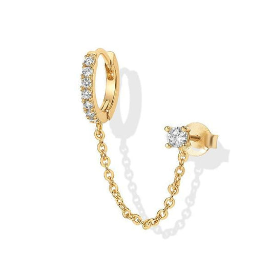 Double Piercing Dangle Chain Huggie Hoop Earrings