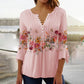 ⏳Time-limited Special⏰Women's Floral Button V-Neck Pleated 3/4 Sleeve T-Shirt