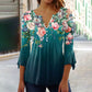 ⏳Time-limited Special⏰Women's Floral Button V-Neck Pleated 3/4 Sleeve T-Shirt