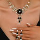 Women’s Rhinestone Floral Necklace ＆ Teardrop Earrings Set