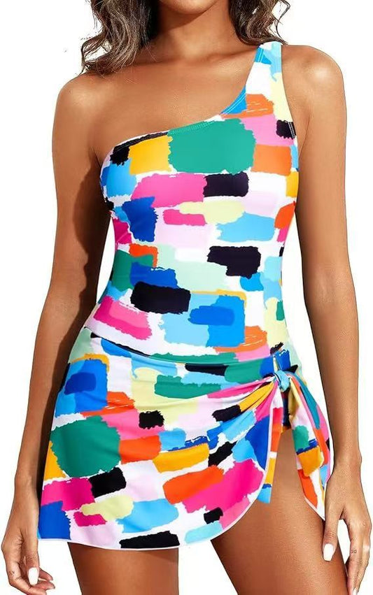 ⏰Last Day Hot Sale!!⌛⛱️Last Day Promotion 49% OFF🔥One Shoulder Skirted One Piece Swimsuit