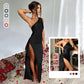 💜 LAST DAY PROMOTION 50%OFF 💜Fits Your Curves Satin One Shoulder Drape Slit Maxi Dress